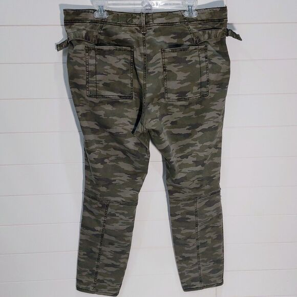 HEI HEI ANTHROPOLOGIE Women's 33 Camo Cargo Pants Green Side Buckle Stretch - Picture 4 of 13